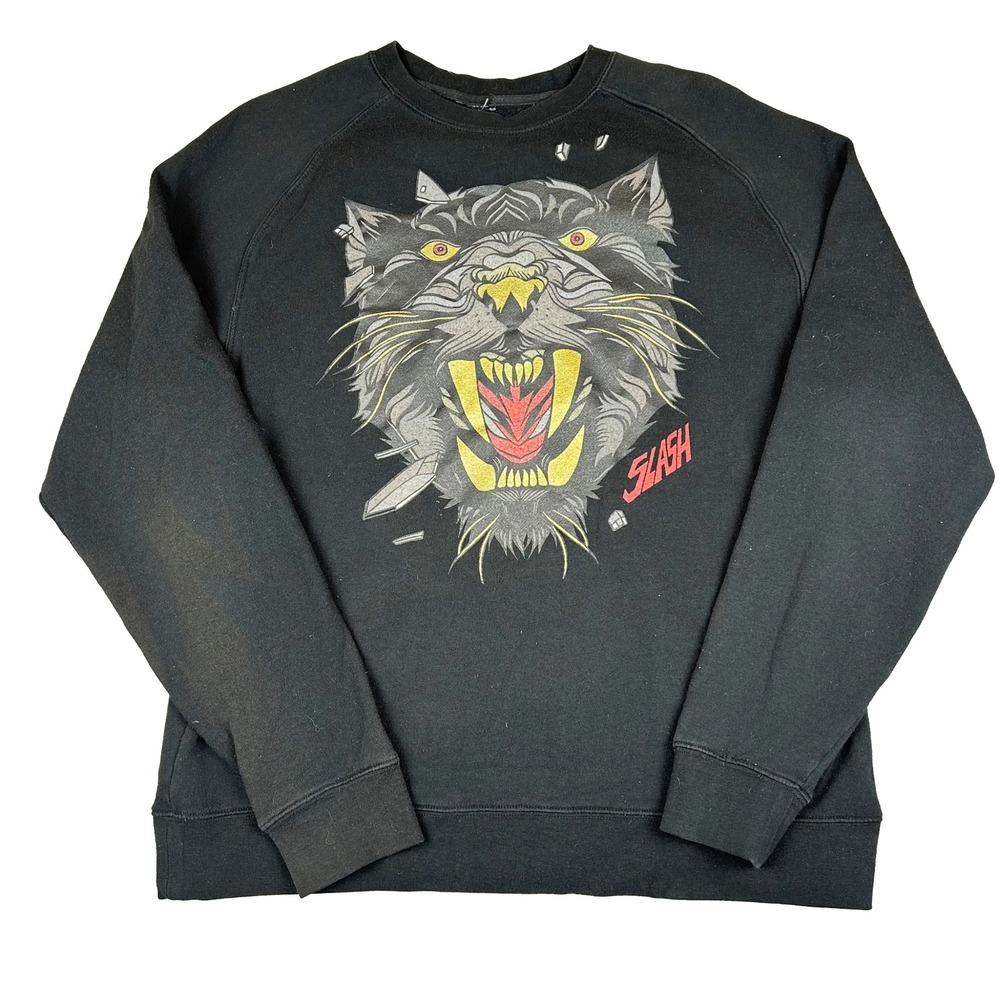VTG Slash Snowboards Crewneck Sweatshirt Mens L Black Gigi Ruf Tiger Graphic
